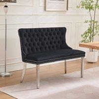 HomeTouch Home Touch Velvet Double Dining Bench Loveseat with Chrome Steel Legs in Black | Size: 1 Pack