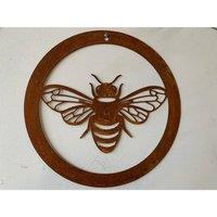 Poppyforge Bee in a Circle Large Garden Wall Art - Bare Metal/Ready to Rust in Copper