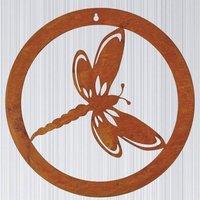 Poppyforge Dragonfly in a Circle Large Garden Wall Art - Bare Metal/Ready to Rust in Copper