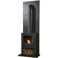 OKO Bio Ethanol Fires Black Marble Effect Tile Hearth & OKO S3 Stove Store & Extra Tall Pipe