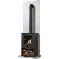 OKO Bio Ethanol Fires Tile Hearth White Marble Effect OKO S3 Stove, Store & Extra Tall Pipe