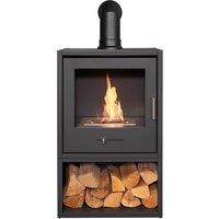OKO Bio Ethanol Fires S3 Bio Ethanol Stove with Log Storage in Charcoal Grey & Angled Stove Pipe