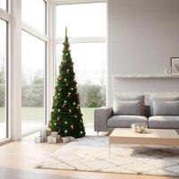 Shatchi 6Ft Prelit Pop up Christmas Tree With Warm White LED Lights & Red Baubles in Green