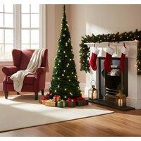 Shatchi 6Ft Prelit Pop up Christmas Tree with Silver Baubles & Battery Operated LED Warm White Lights in Green