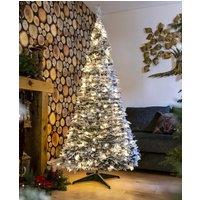 Shatchi Prelit Holly Flock Pop up Christmas Tree Xmas Home Indoor LED Warm White Lights Baubles Decorations Battery Operated, 6Ft