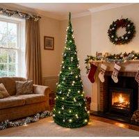 Shatchi 5Ft Prelit Pop up Christmas Tree with Silver Baubles & Battery Operated LED Warm White Lights in Green
