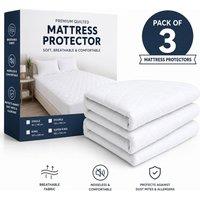 Grace Pack of 3 Quilted Mattress Protectors Soft Breathable Mattress Cover in White | Size: King Fitted