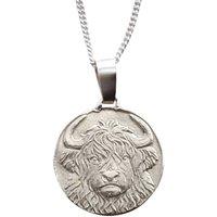 Ojewellery Highland Cow Engraved Sterling Silver Coin Necklace | Size: 16-18inch
