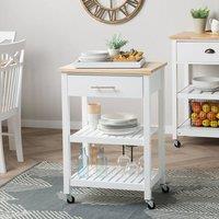 Wyld and Coco Kitchen Trolley White Rubberwood and Wood 3 Shelves Cutlery Drawer
