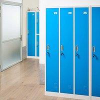 Wyld and Coco Three Door Metal Storage Locker White Blue Accents Lockable Doors