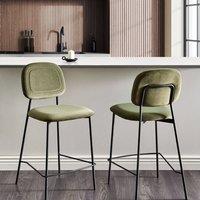Wyld and Coco Olive Green Velvet Counter Height Bar Stools Set of 2 Black Iron