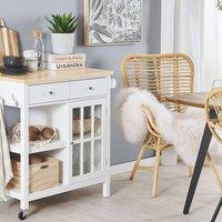 Wyld and Coco Nordic Kitchen Trolley - White MDF with Pine Top Castors Storage