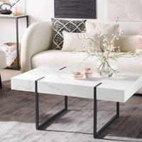 Wyld and Coco Marble-Effect Coffee Table White with Black Metal Legs 100x60cm | Size: 100x60 cm