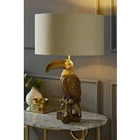 ValueLights Tuki Toucan Velvet Metallic Drum Lamp Shade Brushed Bronze Table Lamp in Beige