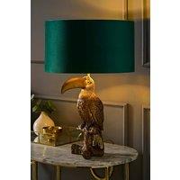 ValueLights Tuki Toucan Velvet Metallic Drum Lamp Shade Bronze Table Lamp & Bulb in Bottle Green