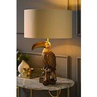 ValueLights Tuki Toucan Velvet Metallic Drum Lamp Shade Bronze Table Lamp & Bulb in Beige