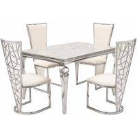 HOME LUXE INTERIOR 1.2m Grey Marble Dining Table with 4 Vienna Cream Silver Chairs UK
