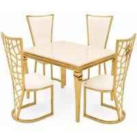 HOME LUXE INTERIOR 1.2m Marble Dining Table & 4 Vienna Cream Gold Velvet Chairs Set UK