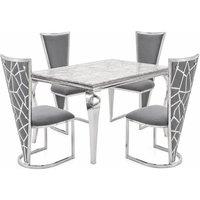HOME LUXE INTERIOR 1.2m Marble Dining Table & 4 Vienna Grey Silver Velvet Chairs Set