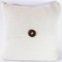 Romney Marsh Wools Fostum British Soft Wool Cushion, Button Design in Ivory | Size: 60 cm x 60 cm