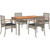 Berkfield Home 5 Piece Garden Dining Set with Cushions Grey Poly Rattan