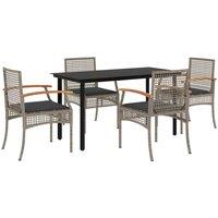 Berkfield Home 5 Piece Garden Dining Set with Cushions Grey Poly Rattan