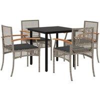Berkfield Home 5 Piece Garden Dining Set with Cushions Grey Poly Rattan