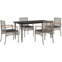 Berkfield Home 5 Piece Garden Dining Set with Cushions Grey Poly Rattan