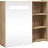 Berkfield Home Bathroom Mirror Cabinet with LED Light Oak 60x13x52 cm in Brown | Size: 60 x 13 x 52 cm
