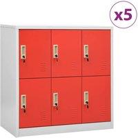 Berkfield Home Locker Cabinets 5 pcs Light Grey & Red 90x45x92.5 cm Steel