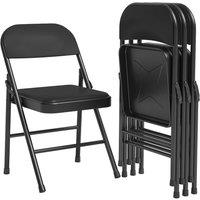 London Boutique Folding Chair Set of 4 Portable Padded Chairs Stackable Leather Chairs in Black