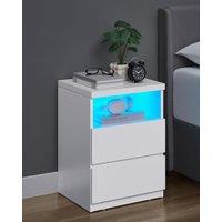 VASAGLE Set of 2 LED Nightstands Adjustable Light Drawers Modern Minimalist in White
