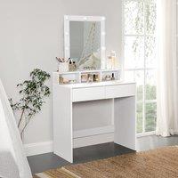 VASAGLE LED Vanity Table Adjustable Brightness Mirror 2 Drawers 3 Slots in White