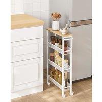 VASAGLE 4-Shelf Space Saving Kitchen Trolley with Wheels Steel Frame in White
