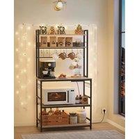 The Bazaarist Kitchen Rack with Power Outlet Hooks & Metal Wire Panel in Fawn