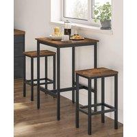 VASAGLE Space Saving Bar Table & Chairs Set Square Dining with Stools in Brown