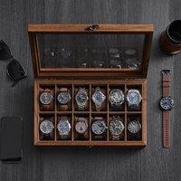 SONGMICS Watch Box with 12 Slots Glass Lid & Removable Pillows in Brown