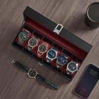 SONGMICS Watch Box with 6 Slots Glass Lid & Removable Pillows in Red