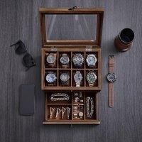 SONGMICS Wooden Watch Box with 8 Slots Glass Lid & Velvet Interior in Brown