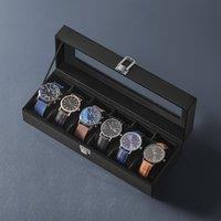 SONGMICS Watch Box with 6 Slots Glass Lid & Removable Pillows in Black