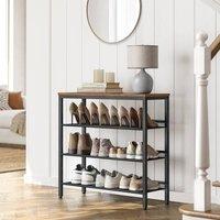 VASAGLE Adjustable Shoe Rack Storage Space-Saving Steel Frame Shelves in Brown