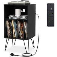 Gymax Record Player Stand 3-Tier Turntable Vinyl Storage With Charging Station in Black