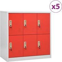 Berkfield Home Locker Cabinets 5 pcs Light Grey & Red 90x45x92.5 cm Steel