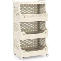 Havendro Rolling Plastic Laundry Storage Cart With Wheels in Beige