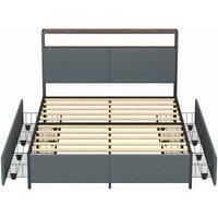 FLAVORA King Size Metal Bed Frame with Headboard in Grey | Size: Cot
