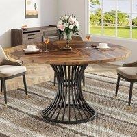 EONLION Round Dining Table for 4-6 Seater, Industrial Kitchen Table in Brown | Size: 100 cm