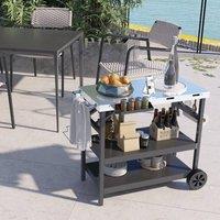 EONLION Folding BBQ Serving Trolley 3 Tier Movable in Black | Size: 100 cm