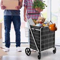 PAWNORA Shopping Cart Portable Utility Grocery Cart 126L Capacity 150kg Load in Black | Size: 0.6m2
