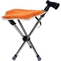 PAWNORA Folding Walking Stick Seat Adjustable Aluminium Cane Chair Stool in Orange