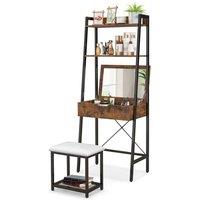 VOGREX 3-in-1 Vanity Table with Stool & Storage in Brown